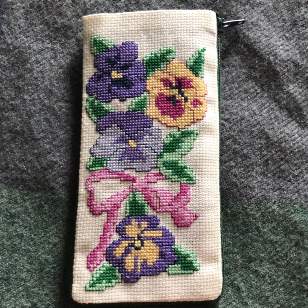 Floral Cross-Stitch Eyeglass Case